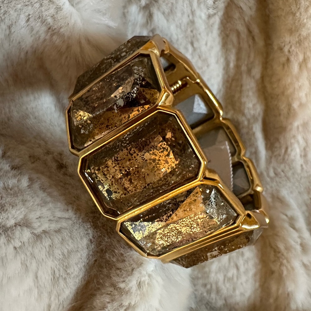 NWT | J Crew Hinged Rectangle Stone Bracelet in Burnished Gold - Picture 4 of 14